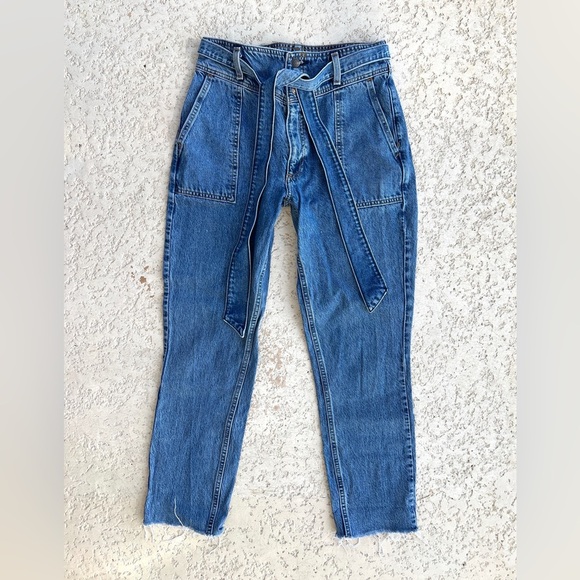 Abercrombie & Fitch Denim - Abercrombie & Fitch Jeans Size 4 27 Mom High Rise Baggy Tie Blue Buttonfly Denim